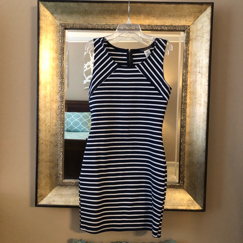 Navy blue and White striped fitted dress